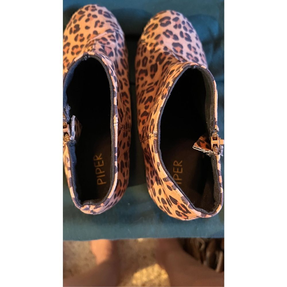 Piper Girls Women's Animal Print Size Zip Wedge Ankle Boots Brown BlackSize 4M - Picture 8 of 8